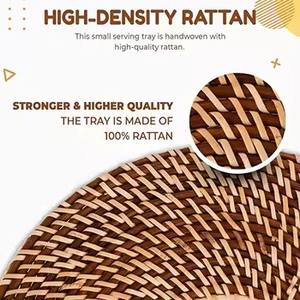 Plateau de service alimentaire rond en rotin le plus vendu de qualité deluxe avec design tissé, parfait pour l'hôtellerie et les repas élégants - Product Image 3