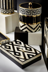 Plateau de service pour thé et café en os incrusté artisanal |   Accessoire de décoration d'intérieur à motif floral traditionnel - Product Image 3