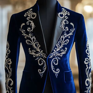 Trajes de Blazer Azul Rey Personalizados para Hombre 2025 con Cuentas de Cristal Adornadas y Trabajo Dabka para Bodas y Fiestas - Product Image 1