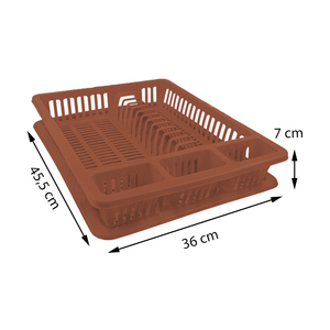 Escurridor de Platos con Bandeja 12 Soportes y 3 Compartimentos 45,5x36x7 Cm-Tendedero de Plástico Marrón Gris Blanco para Platos y Cubiertos - Product Image 2