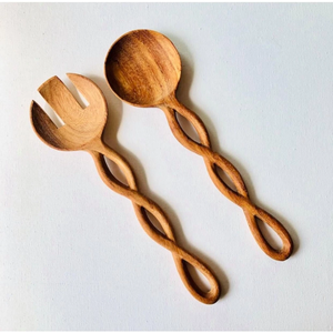 Ensemble de 2 cuillères à salade en bois fabriquées à la main, ustensile naturel poli miroir pour des repas sains pour les fêtes - Product Image 1