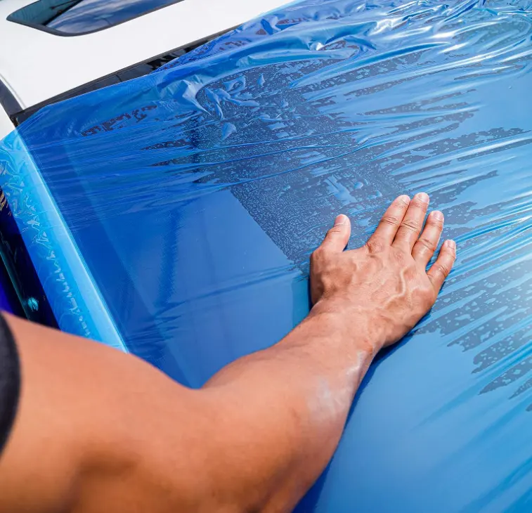 Plastik lengket pembungkus tabrakan otomatis untuk mobil hancur warna biru