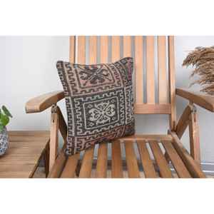 Luxury Brown Wool Kilim Pillow 14x14 Inch with Vintage <b>Fluffy</b> Pattern Woven Technique Print Christmas Accent Pillow for <b>Bedding</b> - Product Image 2