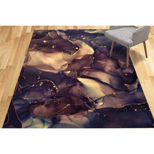 Brown and <b>Gold</b> Marble Rug: Abstract Shimmery Design,Chenille Rug - Product Image 2