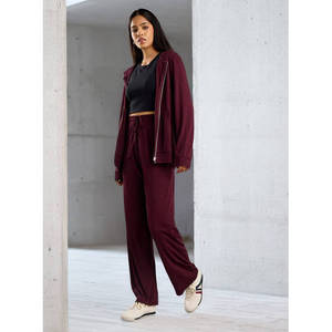 Sweat-shirt à capuche zippé texturé pour femme avec poches, manches longues, décontracté, en coton 100%, collection automne, marque privée OEM - Product Image 2