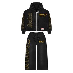 Conjunto Deportivo de Invierno con Capucha de Diseñador Unisex Premium, Talla Grande, Transpirable, Pantalones con Pedrería Personalizados, Estilo Gráfico de Alta Gama - Product Image 4