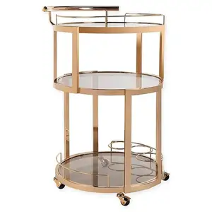 Nordic Portable Dining Cart Hotel Commercial Drinks Tea Restaurant Golden 3 layer Metal Barware Trolley with Glass Top Wine Cart