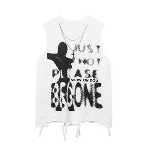 High Street Wash Cut Vest Wholesales Graphic Men Sleeveless <b>Tshirt</b> 100% Cotton Sport Gym Acid Tank Top - Product Image 2