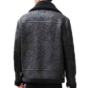 แจ็กเก็ตหนังแกะสำหรับผู้ชายเสื้อแจ็กเก็ตแฟชั่นขนเฟอร์แบบพับลงมีซิป - Product Image 3