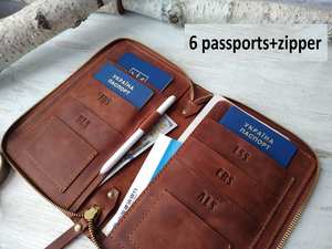 Monogramme Famille Bouton Fermeture Éclair En Cuir Véritable Vintage Passeport Titulaire Voyage Portefeuille Cas LFPH-0050C - Product Image 3