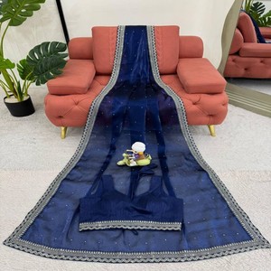 Elegante Sari de seda de organza pesada para mujer con hilo completo, lentejuelas y trabajo de diamante y blusa de seda Mono Banglori sin costuras - Product Image 6