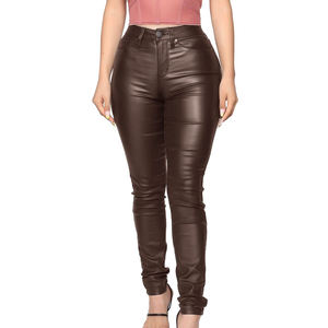 Nuevo estilo de alta calidad Slim Fit pierna recta señoras pantalones de cuero precio al por mayor para mujeres pantalones de cuero - Product Image 3