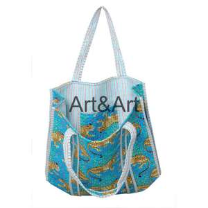 Sac fourre-tout vintage en coton indien fait main imprimé au bloc, motif jungle, avec deux anses, pour femme - Product Image 1