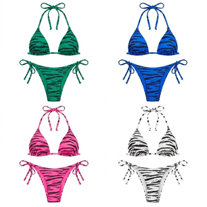 Conjunto de Bikini con Estampado Animal para Mujer, Dos Piezas con Tiras Cruzadas en la Espalda, Traje de Baño Elástico de Spandex y Poliéster, Ropa de Playa a la Moda - Product Image 1