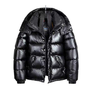 2022 nueva marca de invierno para hombre, chaqueta acolchada gruesa rellena de algodón con cuello levantado, negra con capucha, - Product Image 1