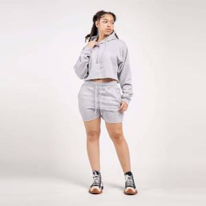 ชุดเสื้อครอปขนแกะและกางเกงขาสั้นสำหรับผู้หญิงเหมาะสำหรับชุดลำลอง, ชุดพักผ่อนกลางแจ้งในสภาพอากาศที่เย็นกว่า - Product Image 2