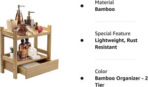 2-Tier Mangowood Countertop Shelf with Hidden Drawer <b>Makeup</b> Organizer MultiPurpose <b>Storage</b> <b>for</b> Skincare Toiletries Desktop - Product Image 6