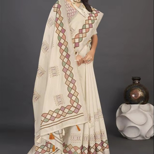 Saree en lin pur de qualité supérieure pour les femmes Linge à tisser doux avec une conception de texture riche Tenue quotidienne Tenue de bureau Saree confortable et festif - Product Image 1