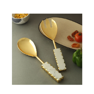 Cuillère en laiton poignée en marbre design de forme carrée attrayant look royal cuillère à salade en laiton brillant - Product Image 4