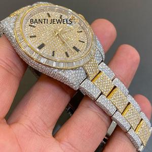 Luxury Two-Tone Stainless Steel Antique Iced Out Moissanite <b>Watch</b> with Glass Dial 20mm Band Hip Hop Jewellery Bling - Product Image 3