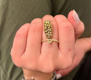 วินเทจ18K สีเหลืองทองห้อยแหวนโอปอลและเพชรคลัสเตอร์เครื่องประดับแฟชั่นที่ไม่ซ้ำกันสำหรับผู้หญิงเครื่องประดับแฟชั่น - Product Image 3