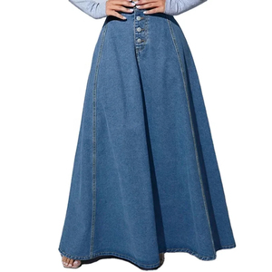 Jupe en jean style robe pour femmes personnalisée, avec ceinture boutonnée, coupe ample, jupe en jean décontractée, streetwear - Product Image 3