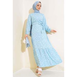 Vestido cruzado con cintura elástica y estampado floral Azul - Product Image 4