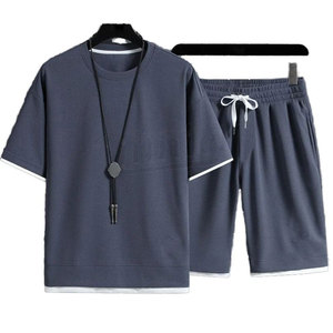 Venta al por mayor personalizado de secado rápido todos los colores camiseta pantalones cortos conjunto para los hombres de manga corta cuello redondo de algodón transpirable ropa de verano - Product Image 2