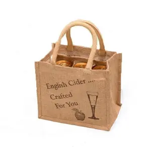 कस्टम लोगो प्राकृतिक पर्यावरण के अनुकूल जूट शॉपिंग शराब ढोना बैग जूट शराब की बोतल बैग जूट बैग वाहक के लिए शराब