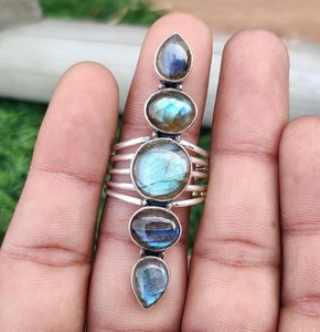 Anillo clásico de plata maciza 925, joyería para mujer, Plata de Ley 925, labradorita, piedras preciosas, estilo bohemio, anillo hecho a mano, regalo para mamá - Product Image 2