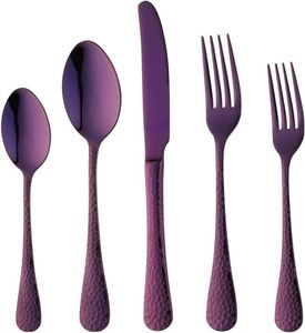 5pcs Set Grade Stainless Steel Dinner Steak Knife <b>Soup</b> <b>Spoon</b> Purple Fork in Mirror Polish Cutlery Flatware Set for Hotel - Product Image 4