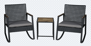 BeNK Bistro Ensemble de meubles d'extérieur modernes en rotin PE, dessus de table en acacia à bascule, 3 pièces, hôtels de cour à cadre en acier enduit de poudre - Product Image 3