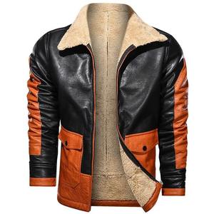 Blouson aviateur pour homme en cuir de peau de mouton durable avec col montant et logo frontal pour la conduite hivernale - Product Image 1
