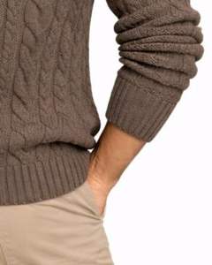 Suéter de Punto Trenzado Marrón para Hombre, Cuello Redondo, Manga Larga, Jersey de Invierno, Mezcla de Lana Suave, Ajuste Casual y Cómodo, Estilo Premium - Product Image 6