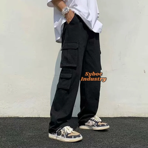 กางเกงคาร์โก้หกกระเป๋าสำหรับผู้ชายกางเกงผ้าฝ้าย100% สีดำสไตล์ใหม่ชุบสำหรับเสื้อผ้าแนวสตรีท - Product Image 6
