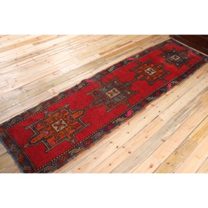 Turkish Vintage Rug, 2.9x11.6 ft Herki Rug, <b>Red</b> Gray Patchwork <b>Wool</b> Rug - Product Image 2