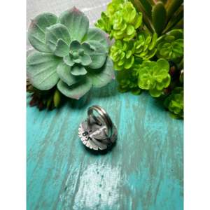 Navajo Handmade Blue <b>Moon</b> Turquoise & Sterling Silver Gemstone Cluster <b>Ring</b> Yellow Gold Size 8.75 for Everyday Wear Promises - Product Image 4