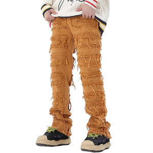 Pantalons empilés décontractés pour hommes de haute qualité toile de couleur unie motif droit léger taille moyenne Top vente pour adultes - Product Image 4