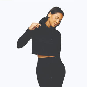 Sudaderas con capucha coreanas de algodón recortadas al por mayor para mujer, sudaderas con capucha de punto liso negro polar claro personalizadas - Product Image 3