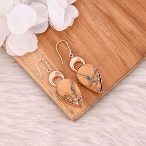 Boucles d'oreilles plaquées or rose à la mode, boucles d'oreilles en jaspe Malinga, boucles d'oreilles bohèmes tendance, fabricant en gros - Product Image 3