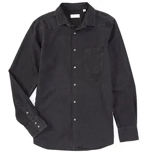 도매 청바지 셔츠 남성 다크 블랙 컬러 데님 셔츠 캐주얼 셔츠 긴 소매 사용자 정의 만든 데님 크기