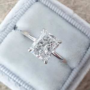 Anillo de moissanita de corte radiante de 3,50 quilates hecho a mano, compromiso de Halo oculto clásico para novia, anillos de piedras preciosas de Plata de Ley 925 - Product Image 1