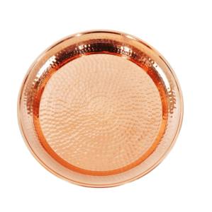 Assiette de service en cuivre martelé de forme ronde assiette de service en cuivre fabriquée à la main indienne assiette de service en cuivre pur - Product Image 1