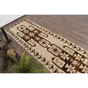 2.9x10.8 ft Rug, Turkish Vintage Runner Rug, <b>Brown</b> Kilim <b>Wool</b> Rug - Product Image 5