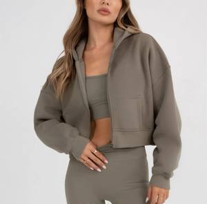 Femmes personnalisé coton doux surdimensionné à manches longues à capuche décontracté sweat à capuche poche latérale nouvelle épaule tombante conception fermeture éclair complète hiver - Product Image 6