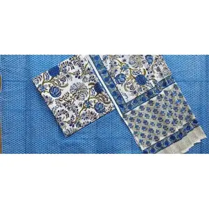 ชุดสูทงานปาร์ตี้สำหรับเด็กผู้หญิง 2 ชิ้น สีขาว ลายพิมพ์บล็อกด้วยมือ ผ้าฝ้ายอินเดียแท้ พร้อมผ้าคลุมไหล่ Kota Doria ขนาด 2.5 เมตร แบบเย็บสำเร็จ - Product Image 1