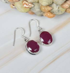 Top qualité forme ovale véritable rouge rubis pierres précieuses porter à la main solide 925 en argent Sterling goutte boucles d'oreilles bijoux fins - Product Image 2