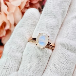 Grandiose <b>Silver</b> Women's Rainbow Moonstone Engagement <b>Ring</b> Elegant Oval Cut Set Diamond Pearl Parties <b>Stacking</b> <b>Rings</b> Rose Gold - Product Image 3