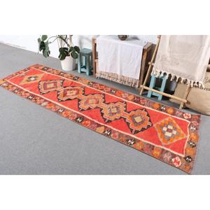 Vintage Kilim <b>Runner</b> Rug 2.7x9 ft (83x275 cm), Turkish <b>Red</b> Polka dot Wool Rug - Product Image 2