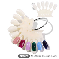 Présentoirs à ongles en forme d'éventail noirs transparents aux couleurs naturelles avec anneaux pour faux ongles et vernis gel